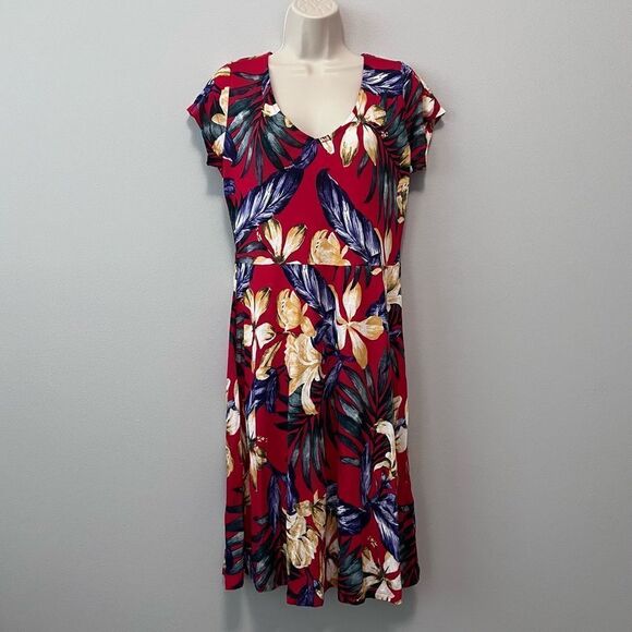 Lascana Red Tropical Hawaiian Print Dress Size M - Picture 1 of 7